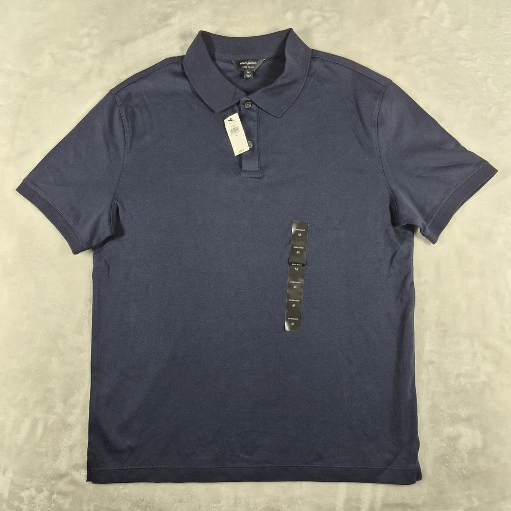 Banana Republic Luxe Touch Polo Shirt Men's Medium Blue Performance Golf NWT
